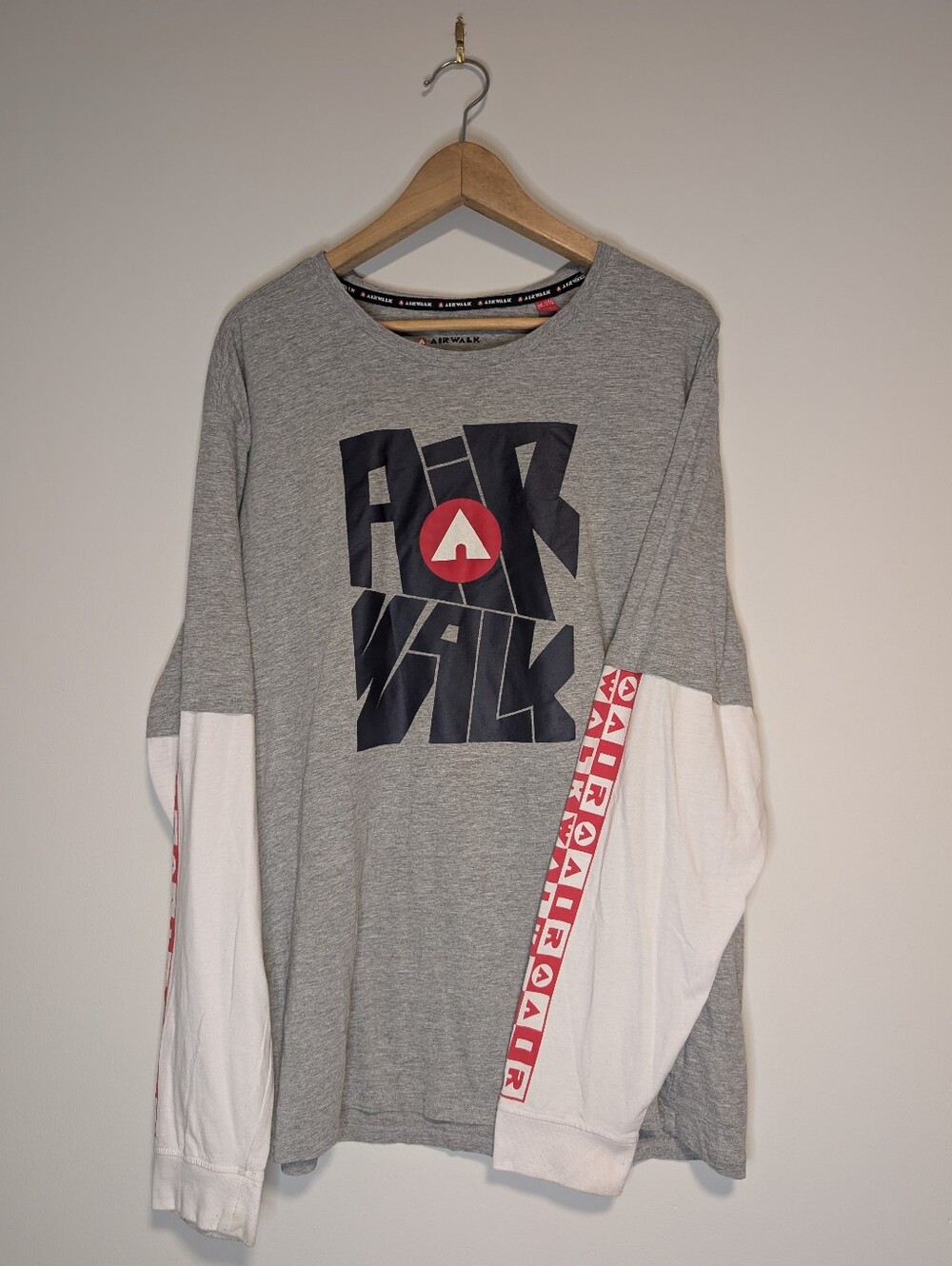 Airwalk Gray Long Sleeve Tee with White and Red Accents